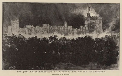 Jubilæumsfestlighederne i Windsor, slottet belyst